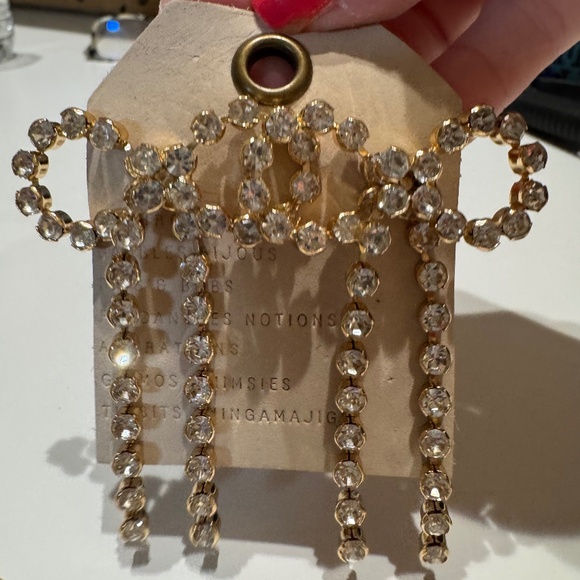 NWT ANTHROPOLOGIE RHINESTONE BOW EARRINGS/ GOLD - Picture 1 of 3